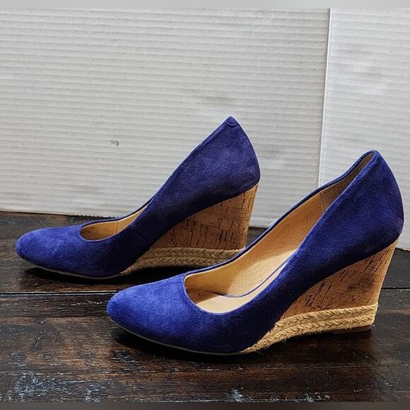 Franco Sarto blue suede cork Wedge heels size 6 - Picture 2 of 8